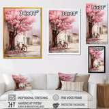 Pink and white springtime florals bicycle I - Bicycle Canvas Wall Art