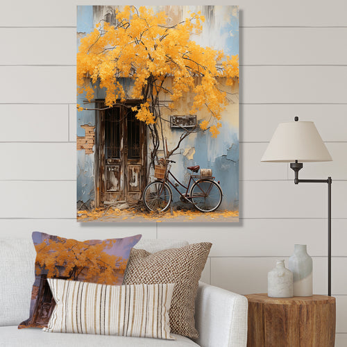 Yellow and blue springtime florals bicycle - Bicycle Canvas Wall Art