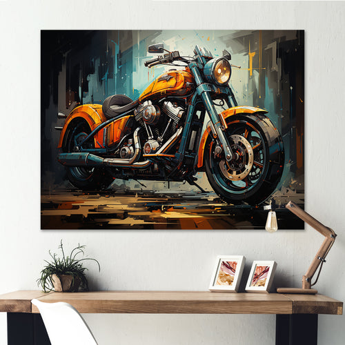 Yellow and black classic motorcycle cruiser I - Motorcycle Canvas Wall Art