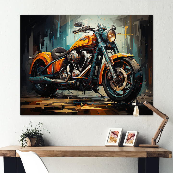 Yellow and black classic motorcycle cruiser I - Motorcycle Canvas Wall Art