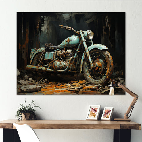 Blue and black classic motorcycle cruiser - Motorcycle Canvas Wall Art