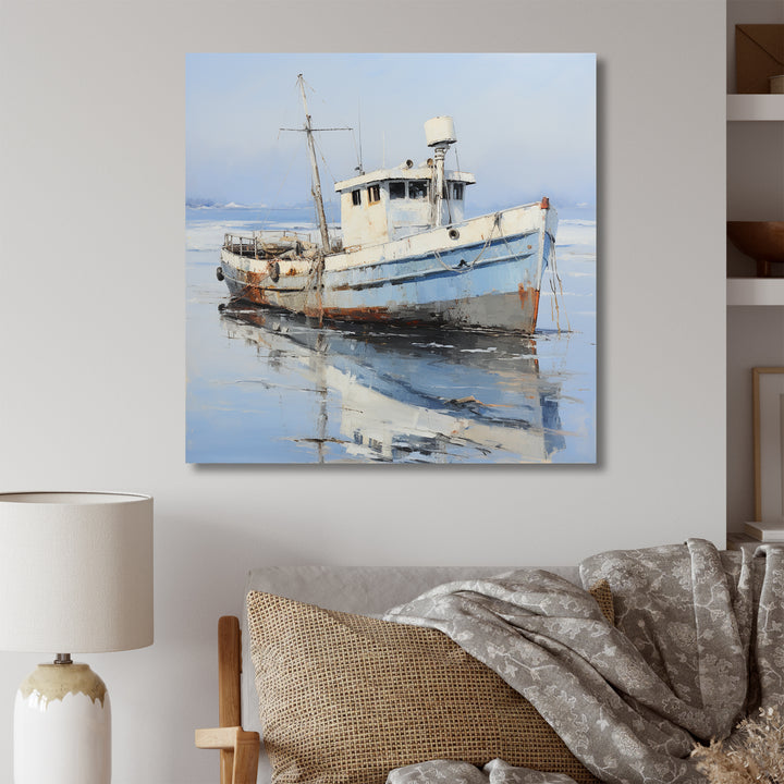 Tranquil waters fishing boat - Boat Canvas Wall Art