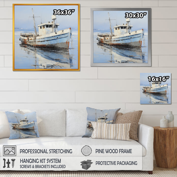 Tranquil waters fishing boat - Boat Canvas Wall Art