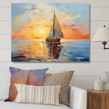 Orange sunset sailing boat I - Boat Sailing Canvas Wall Art