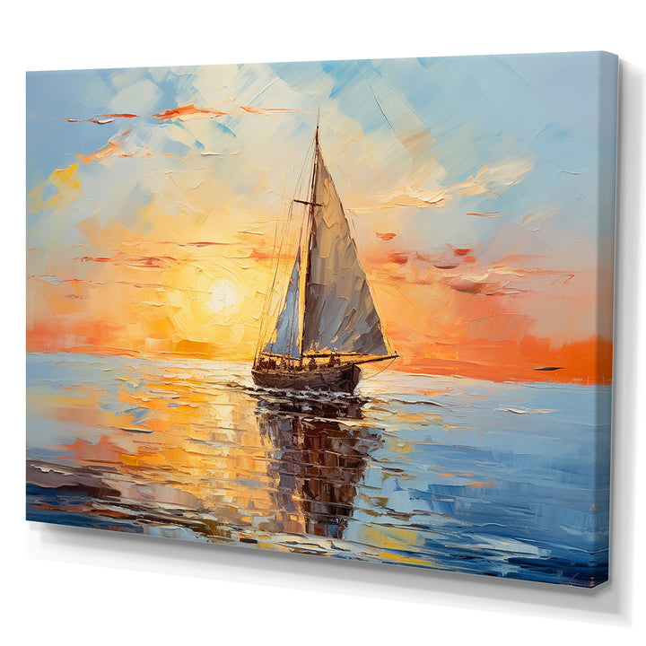 Orange sunset sailing boat I - Boat Sailing Canvas Wall Art