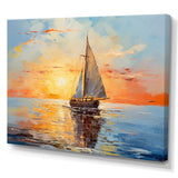 Orange sunset sailing boat I - Boat Sailing Canvas Wall Art