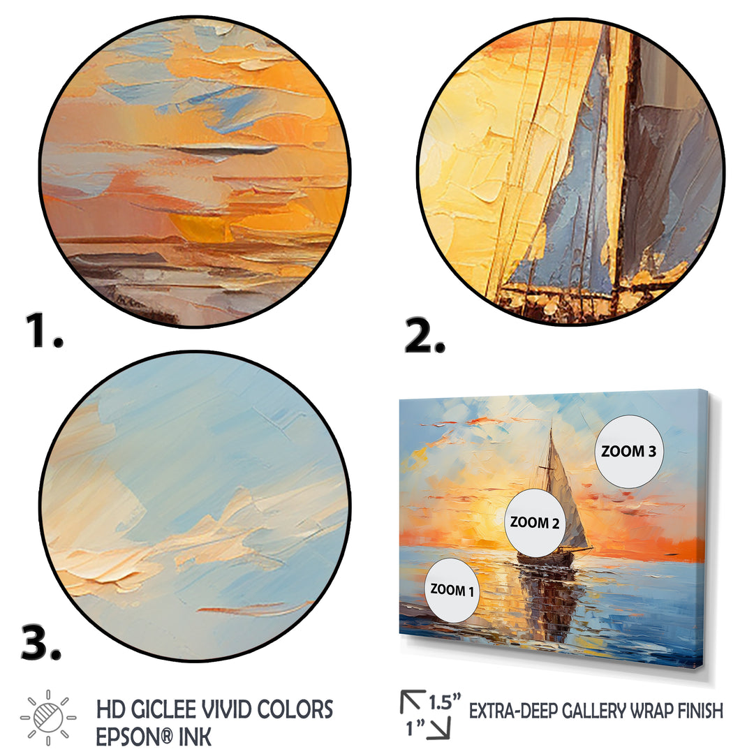 Orange sunset sailing boat I - Boat Sailing Canvas Wall Art