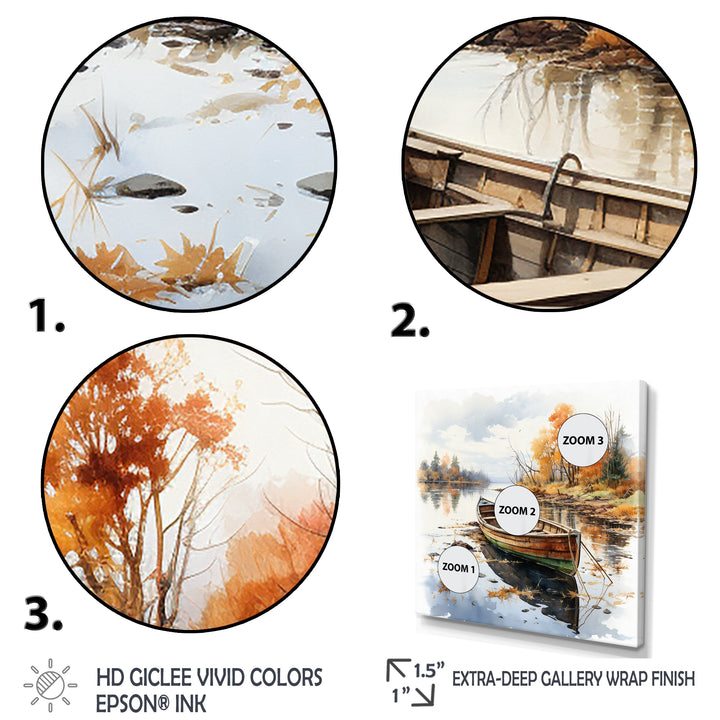 Autumn Tranquility canoe by the lake I - Boat Fishing Canvas Wall Art