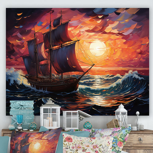 Pirate boat amidst Legacy I - Boat Sailing Canvas Wall Art