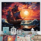 Pirate boat amidst Legacy I - Boat Sailing Canvas Wall Art