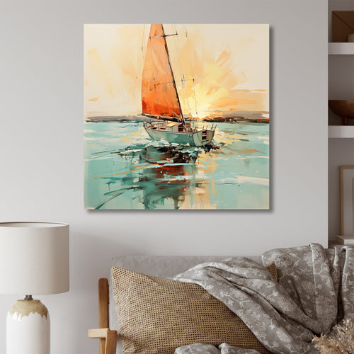 Orange sunset sailing paint I - Boat Canvas Wall Art