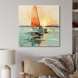 Orange sunset sailing paint I - Boat Canvas Wall Art
