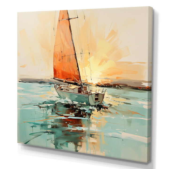 Orange sunset sailing paint I - Boat Canvas Wall Art