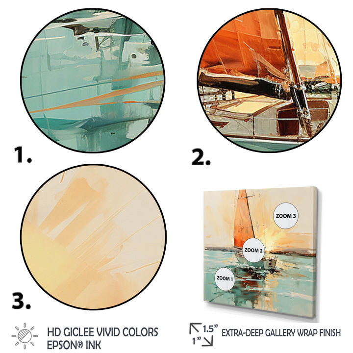 Orange sunset sailing paint I - Boat Canvas Wall Art