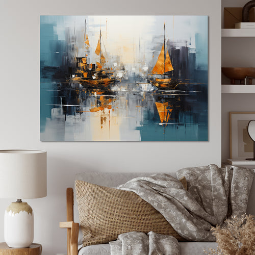 Moonlight sailboat collage horizon I - Boat Sailing Canvas Wall Art