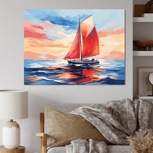 Sunset Sailing boat I - Boat Sailing Canvas Wall Art