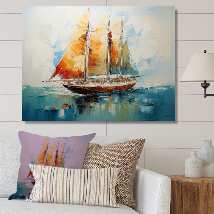 Moonlight sailboat horizon I - Boat Sailing Canvas Wall Art