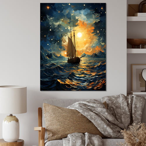 Moonlight sailing boat horizon I - Boat Sailing Canvas Wall Art