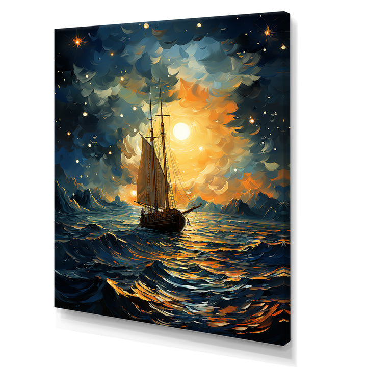 Moonlight sailing boat horizon I - Boat Sailing Canvas Wall Art
