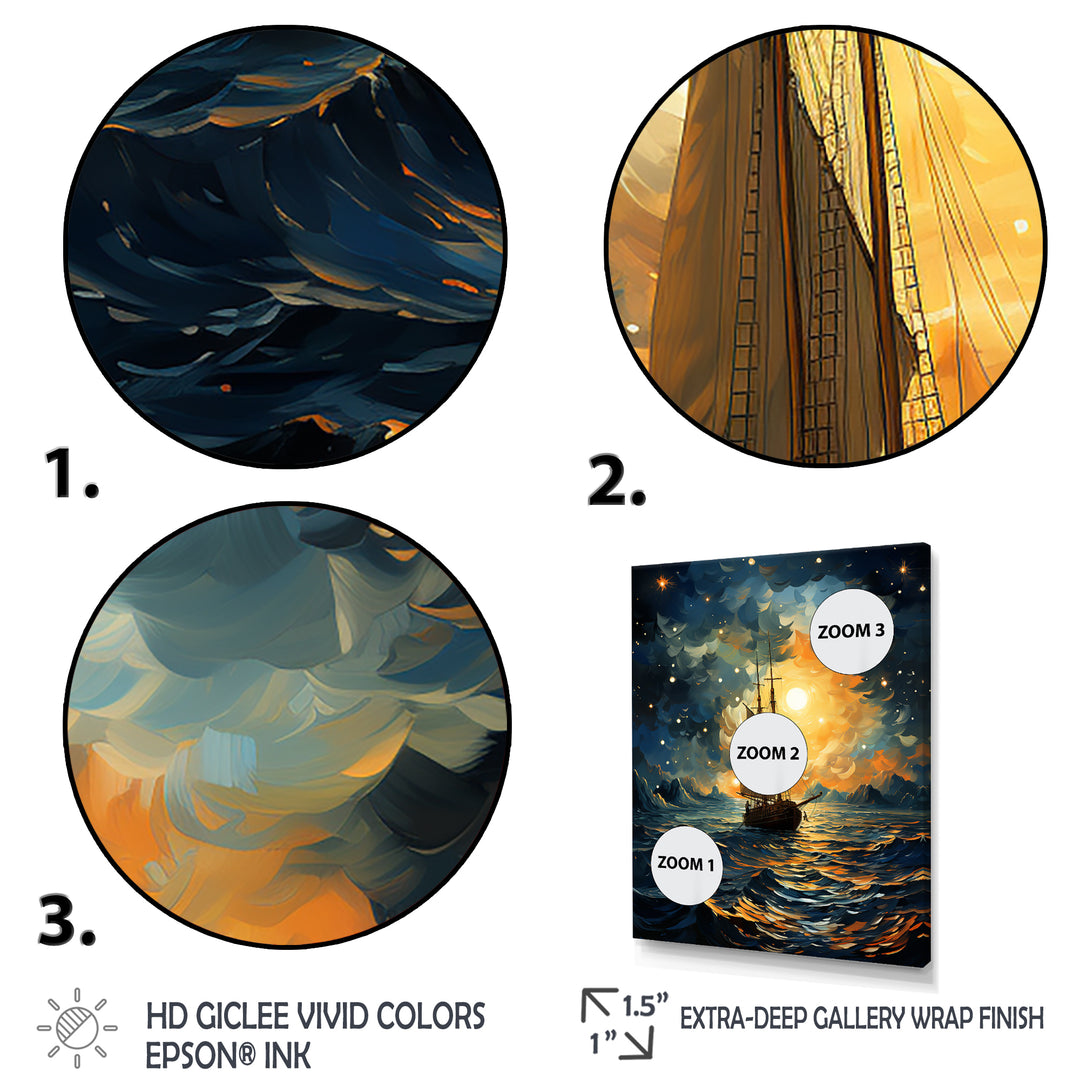 Moonlight sailing boat horizon I - Boat Sailing Canvas Wall Art