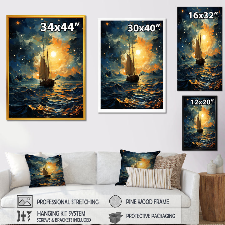 Moonlight sailing boat horizon I - Boat Sailing Canvas Wall Art