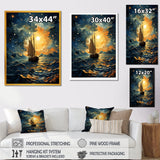 Moonlight sailing boat horizon I - Boat Sailing Canvas Wall Art