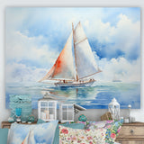 Coastal Serenity Watercolor Sailboat on the Horizon I - Boat Sailing Canvas Wall Art