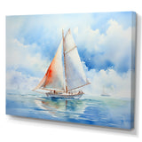 Coastal Serenity Watercolor Sailboat on the Horizon I - Boat Sailing Canvas Wall Art