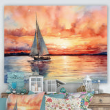 Pastel colors sailboat sunset V - Boat Sailing Canvas Wall Art