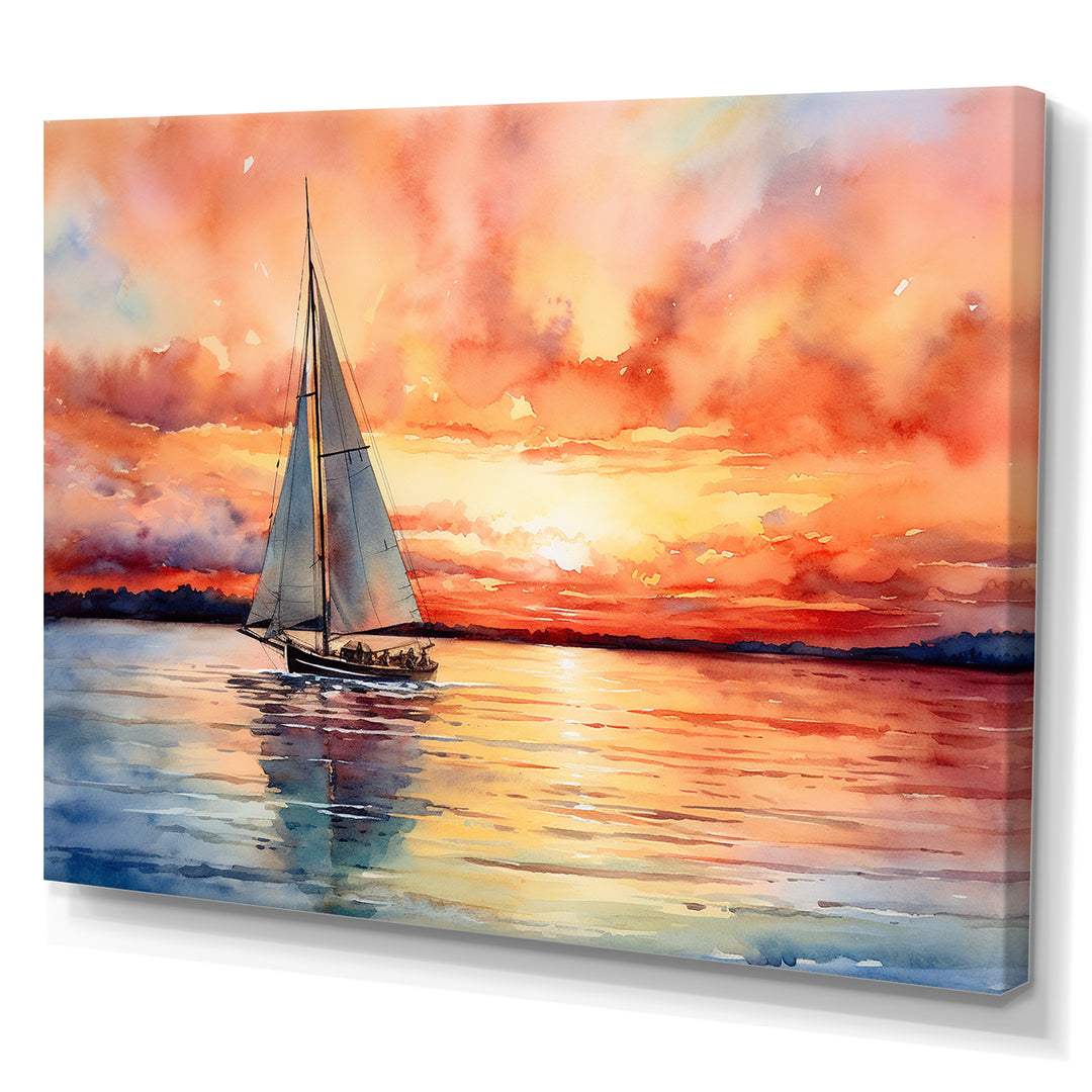 Pastel colors sailboat sunset V - Boat Sailing Canvas Wall Art