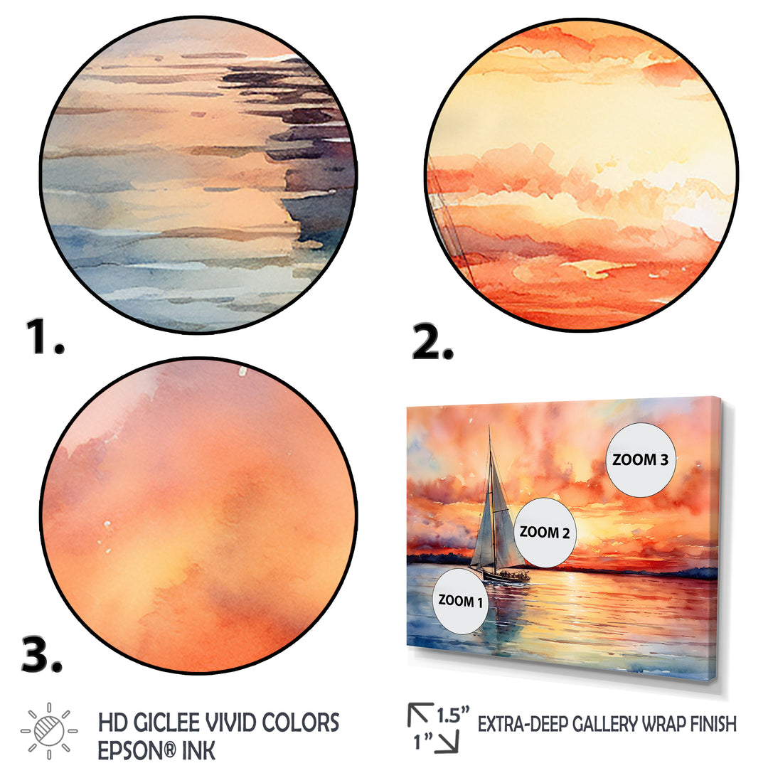 Pastel colors sailboat sunset V - Boat Sailing Canvas Wall Art