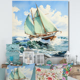 Sailboat watercolor green horizon I - Boat Sailing Canvas Wall Art
