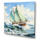 Sailboat watercolor green horizon I - Boat Sailing Canvas Wall Art