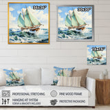 Sailboat watercolor green horizon I - Boat Sailing Canvas Wall Art