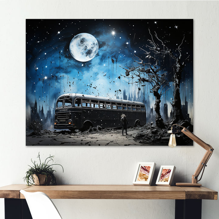 Moonlight urban bus - Bus Canvas Wall Art
