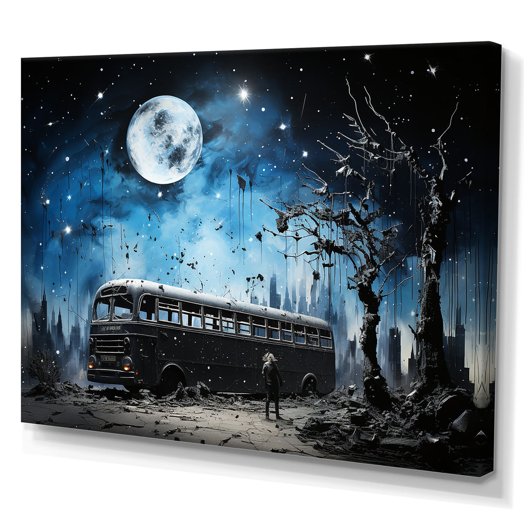 Moonlight urban bus - Bus Canvas Wall Art