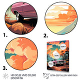 Pink classic muscle car at sunset - Car Muscle Car Canvas Wall Art