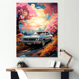 Pink Cadillac car at sunset I - Car Muscle Car Canvas Wall Art