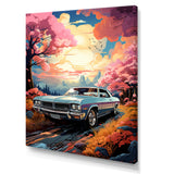 Pink Cadillac car at sunset I - Car Muscle Car Canvas Wall Art