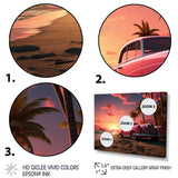 Pink Cadillac on the beach at sunset I - Car Old American Canvas Wall Art