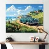 Green Classic American Car on a beach I - Car Old American Canvas Wall Art
