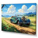 Green Classic American Car on a Lush Green Meadow - Car Old American Canvas Wall Art