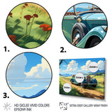 Green Classic American Car on a Lush Green Meadow - Car Old American Canvas Wall Art