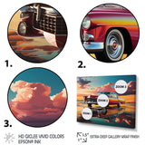 Orange and pink classic American car on the beach - Car Old American Canvas Wall Art
