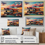 Orange and pink classic American car on the beach - Car Old American Canvas Wall Art