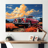 Vintage Escape Classic Car Among orange Blooms - Car Old American Canvas Wall Art