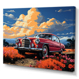 Vintage Escape Classic Car Among orange Blooms - Car Old American Canvas Wall Art