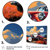 Vintage Escape Classic Car Among orange Blooms - Car Old American Canvas Wall Art