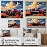 Vintage Escape Classic Car Among orange Blooms - Car Old American Canvas Wall Art