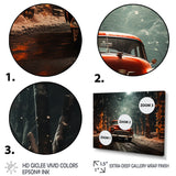 Red Classic American Car winter snow - Car Old American Canvas Wall Art